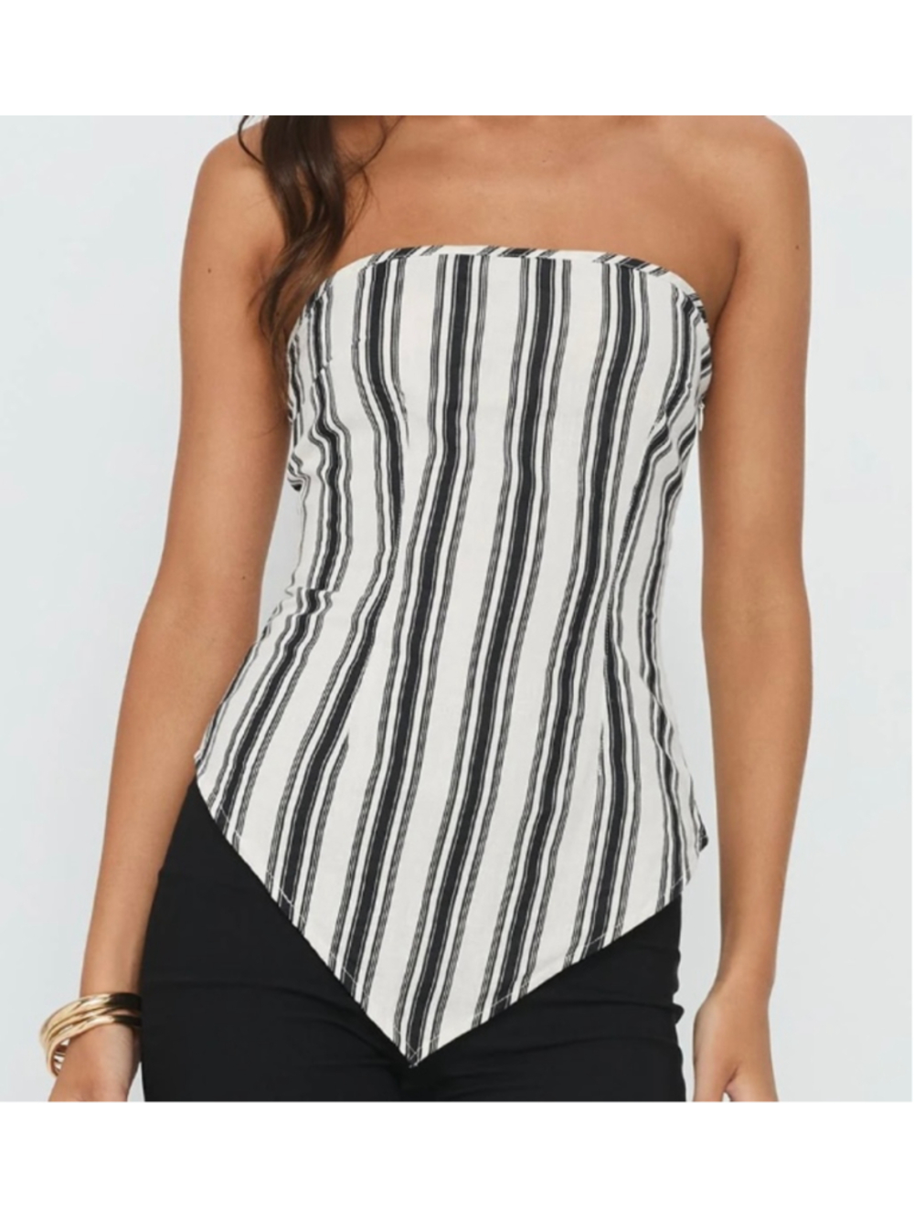 Women's Princess Polly Striped Strapless Crop Top Size 10 White Black